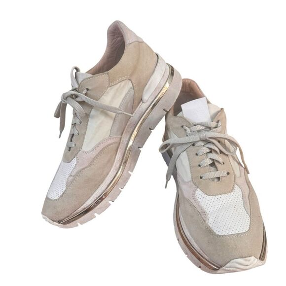 RON WHITE Ava Colorblock Suede Sneakers In Oyster 40 - Picture 1 of 9